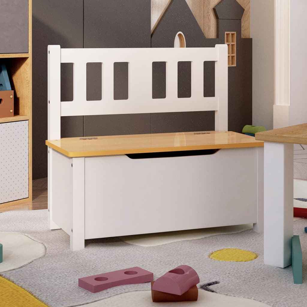 vidaXL Banco de arrumação infantil 60x30x55 cm MDF branco e cinzento